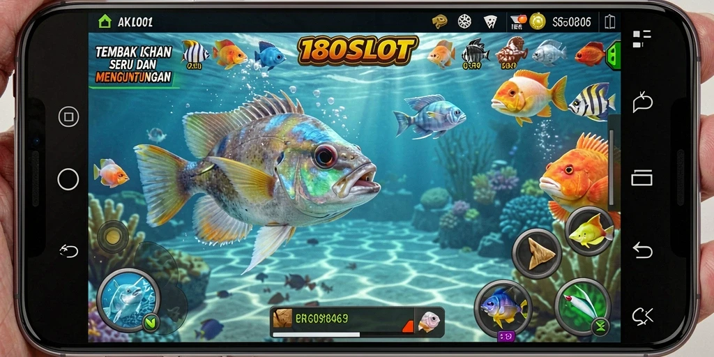 Tampilan gameplay 180SLOT yang penuh aksi saat menembak ikan.