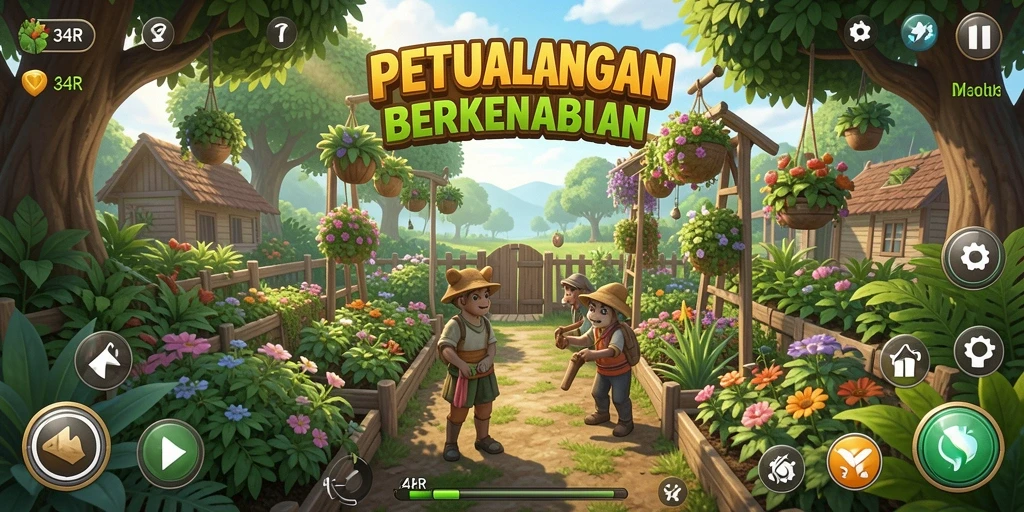 Gameplay menarik dalam berkebun dan petualangan di 34R.