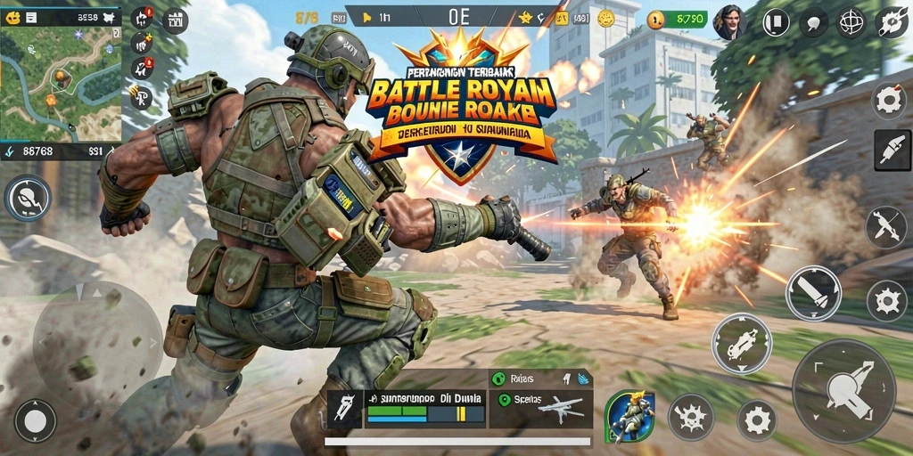Tampilan gameplay seru dalam pertempuran Battle Royale yang mendebarkan.