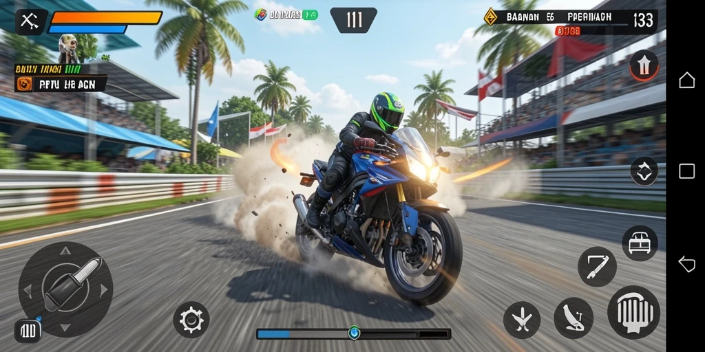 Tampilan gameplay menegangkan balapan motor di API33.