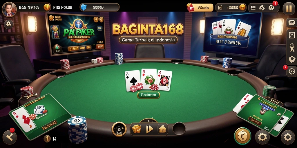 Screenshot utama BAGINTA168 menampilkan suasana permainan poker yang seru.