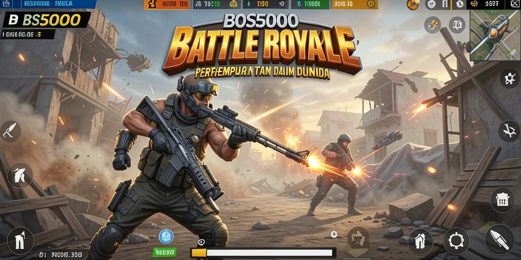 Screenshot utama menunjukkan aksi pertempuran intens di BOS5000.