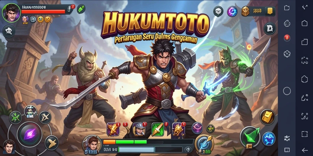 Screenshot HUKUMTOTO menunjukkan aksi pertarungan intens di arena.