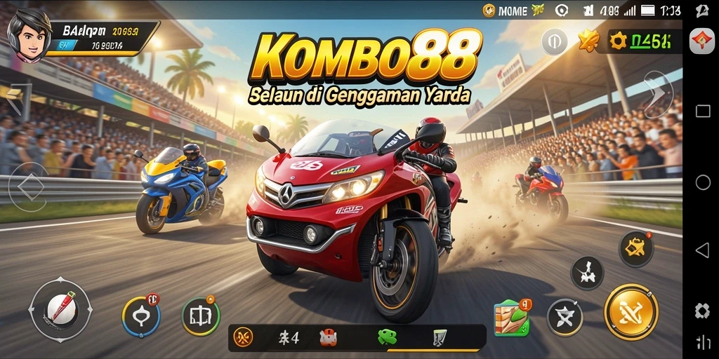 Tampilan gameplay menegangkan dalam KOMBO88 saat balapan berlangsung.