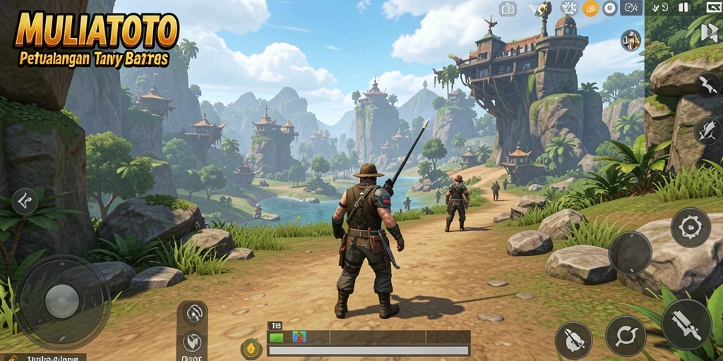 Tampilan gameplay <strong>MULIATOTO</strong> di dunia terbuka yang luas dan menawan.