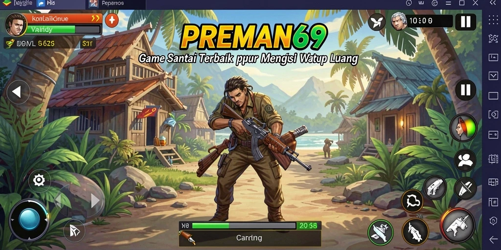 Screenshot utama PREMAN69 menampilkan gameplay yang ceria dan penuh warna.