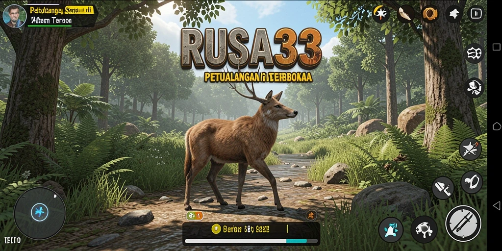 Tangkapan layar RUSA33 menampilkan aksi eksplorasi seru di alam bebas.