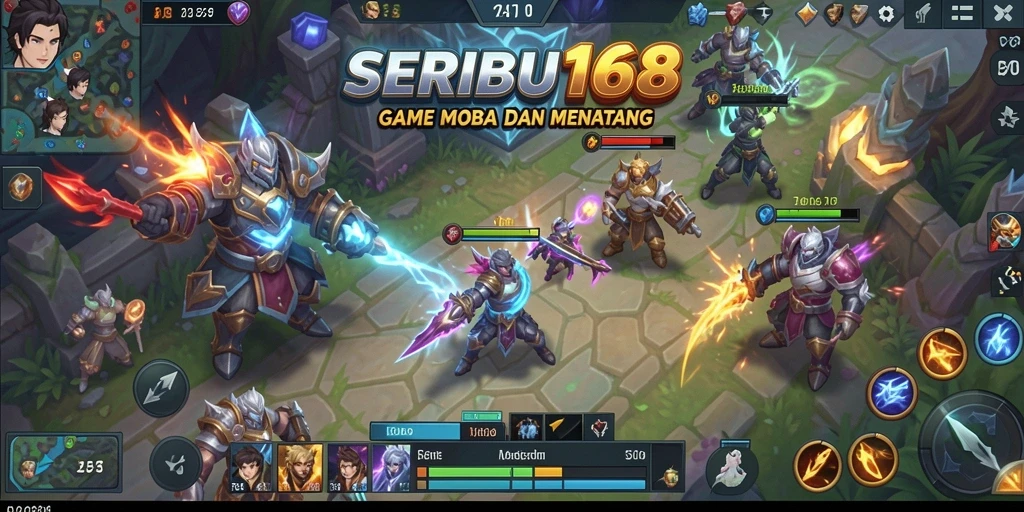 Tampilan seru dari gameplay SERIBU168 dalam pertarungan MOBA.