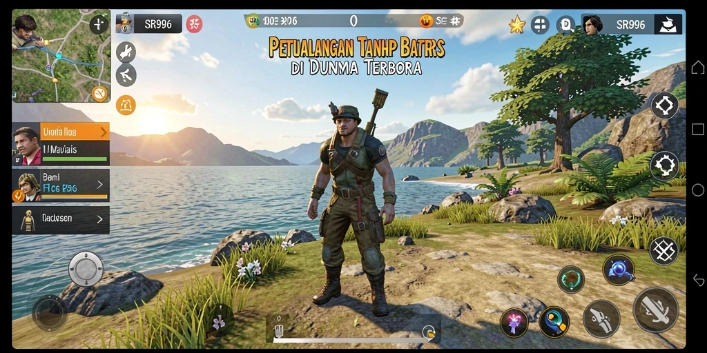 Tangkapan layar gameplay SR996 yang menampilkan eksplorasi dunia terbuka.