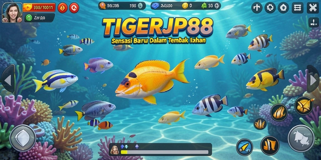 Screenshot utama menunjukkan aksi menembak ikan yang seru di TIGERJP88.